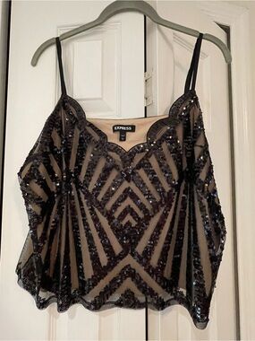 Express Black Sequin Mesh Camisole Top